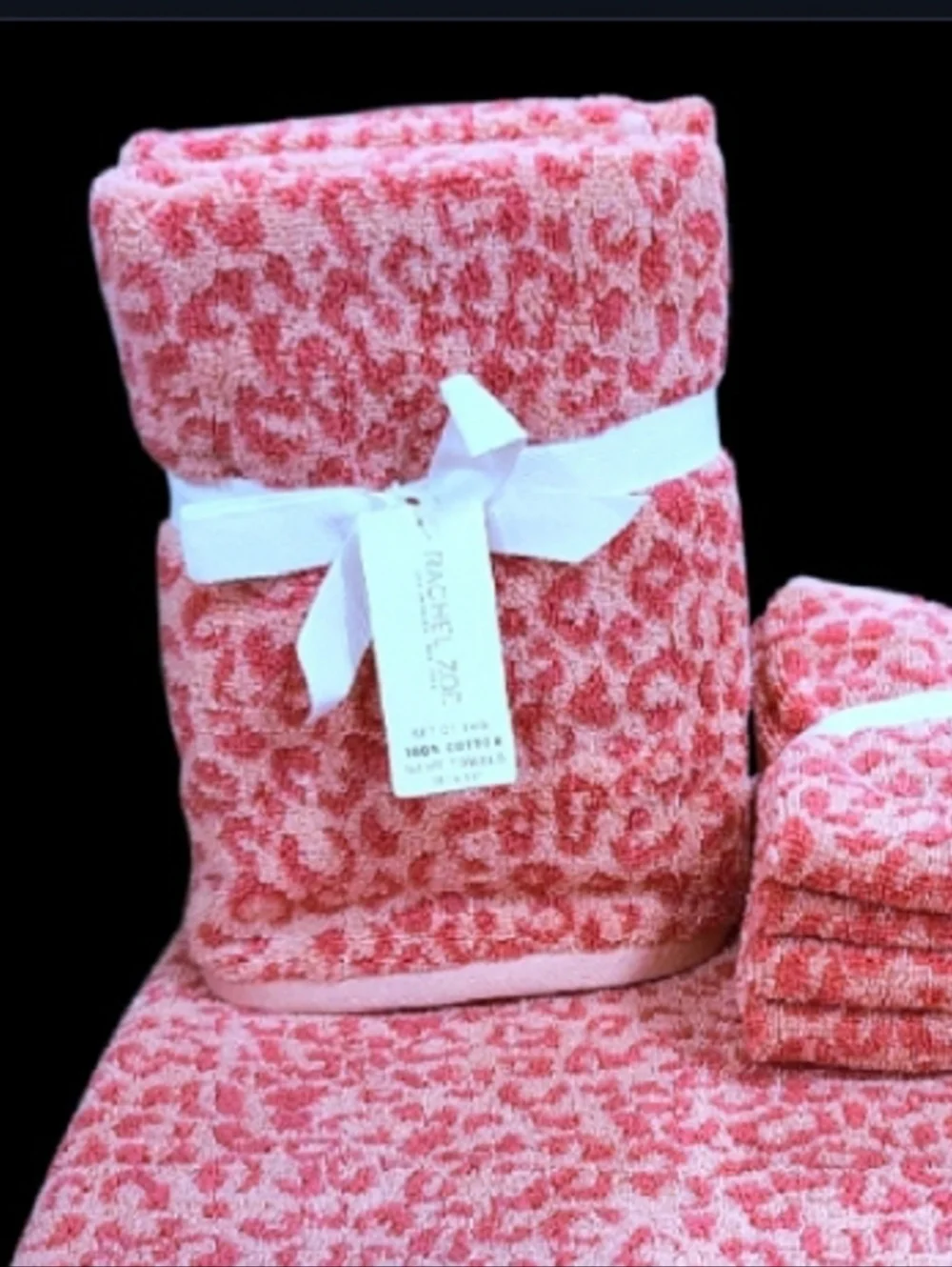 8pc Rachel Zoe Pink Leopard Cheetah Animal Print Bath Hand Washcloth Towel Set